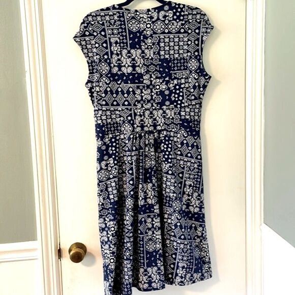 Lands’ End print sleeveless dress with side twist in soft cotton blend size L/P - Picture 4 of 9